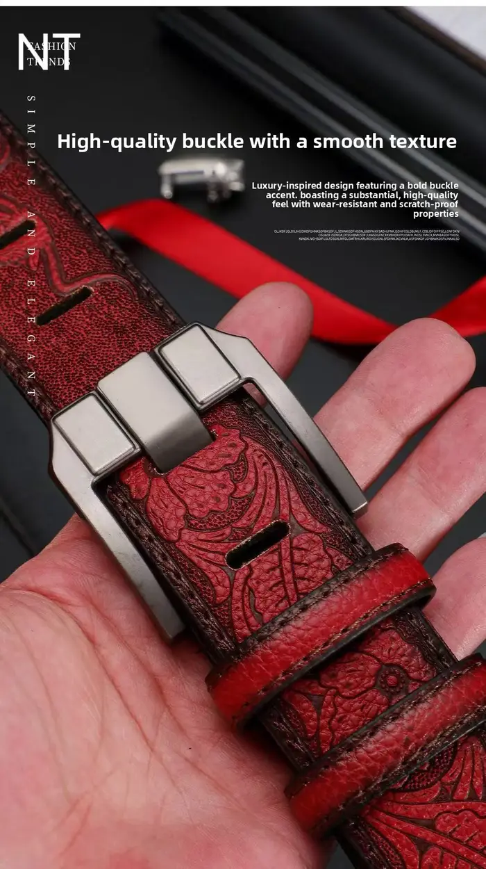 Ceinture vintage haut de gamme pour homme - ceintures en cuir noir et marron avec motifs sculptés exquis