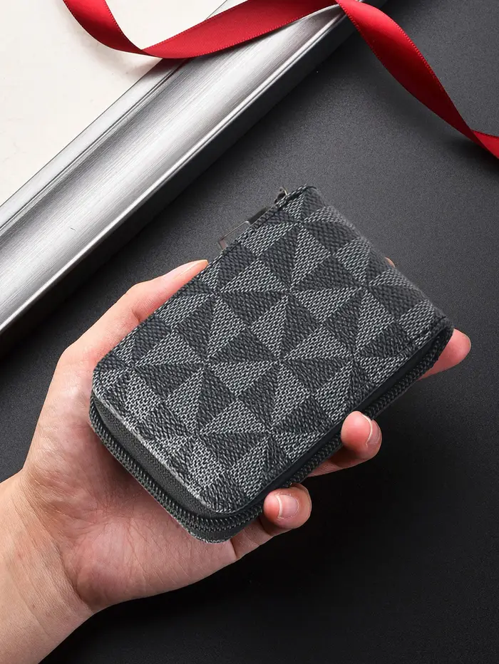 Porte-cartes en PU pour homme - Motif géométrique élégant