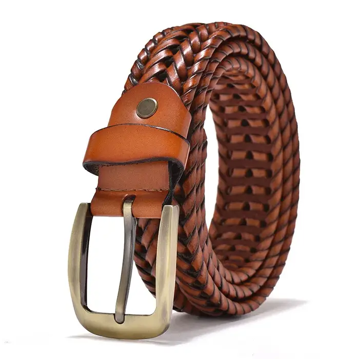 Ceintures tressées en cuir véritable pour hommes, sangle Vintage tressée de haute qualité, boucle ar