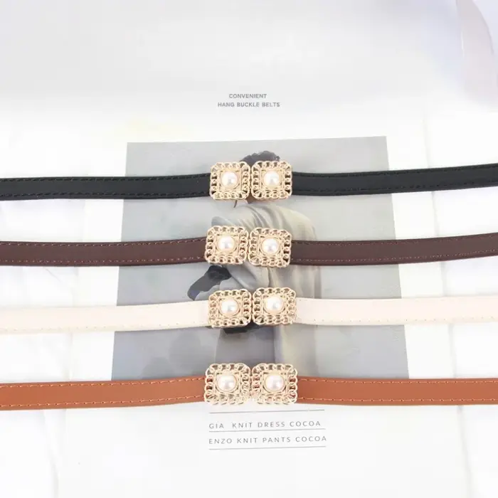 Ceinture pour femme rétro à la mode avec chaîne et perles, ceinture décorative polyvalente pour manteaux et robes, boucle en métal, ceinture en cuir fine pour femme