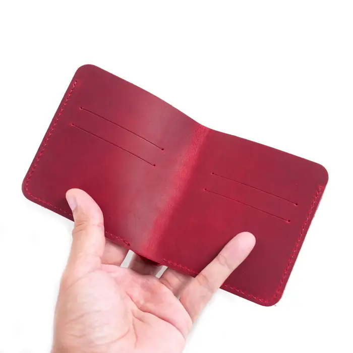 Portefeuille à deux volets en cuir véritable fait à la main