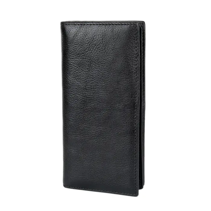 Portefeuille long en cuir tanné végétal pour homme, cuir de vache vertical à deux volets, grain supé