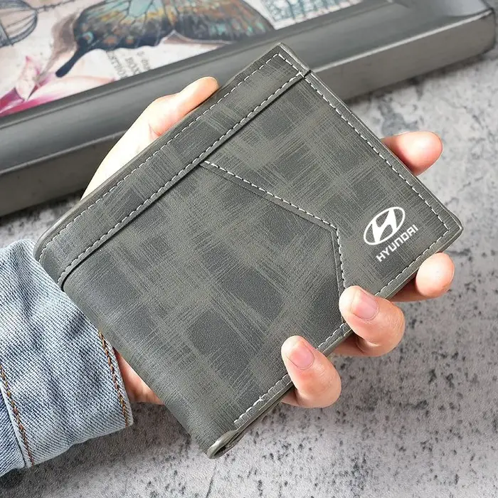 Portefeuille de très grande capacité avec logo de voiture, porte-cartes de crédit pour Hyundai Santa