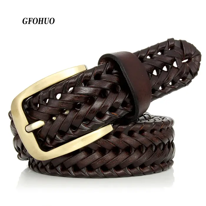 Ceinture tressée en cuir véritable pour homme