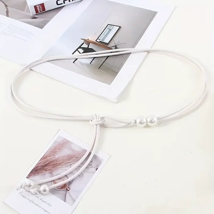 Ceinture réglable pour femme - Design perlé marron