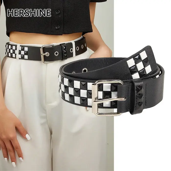 HERSHINE 1 pièce élégante ceinture en cuir à carreaux noir et blanc
