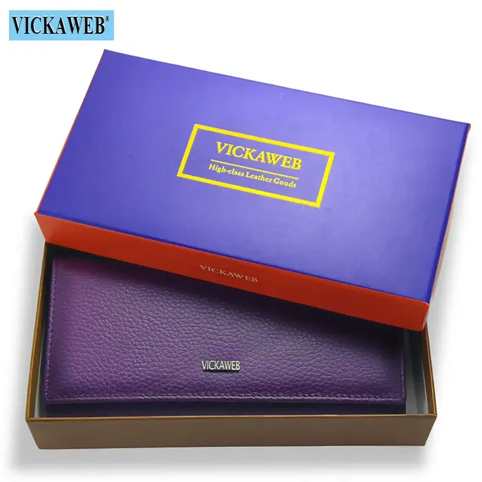 Portefeuille long en cuir véritable pour femme