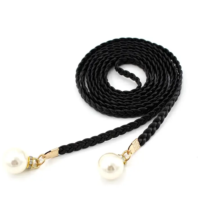 Ceinture fine en cuir PU tressée à franges style bohème pour femme