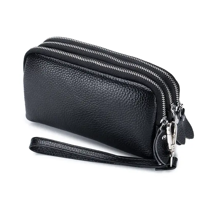 Portefeuille long en cuir véritable pour femme, porte-cartes, grande capacité, porte-monnaie à ferme