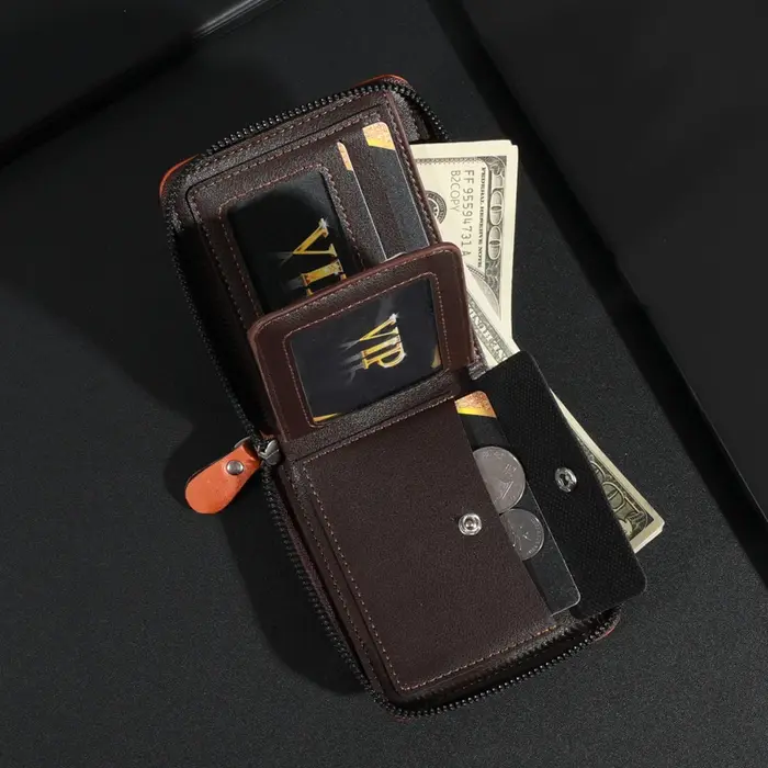Portefeuille en cuir pour hommes à la mode avec un dollar américain – Espace et élégant avec porte-carte photo pour un usage quotidien