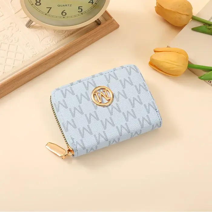 Portefeuille court imprimé pour femme avec fermeture éclair, motif lettres, portable, multi-fentes, 