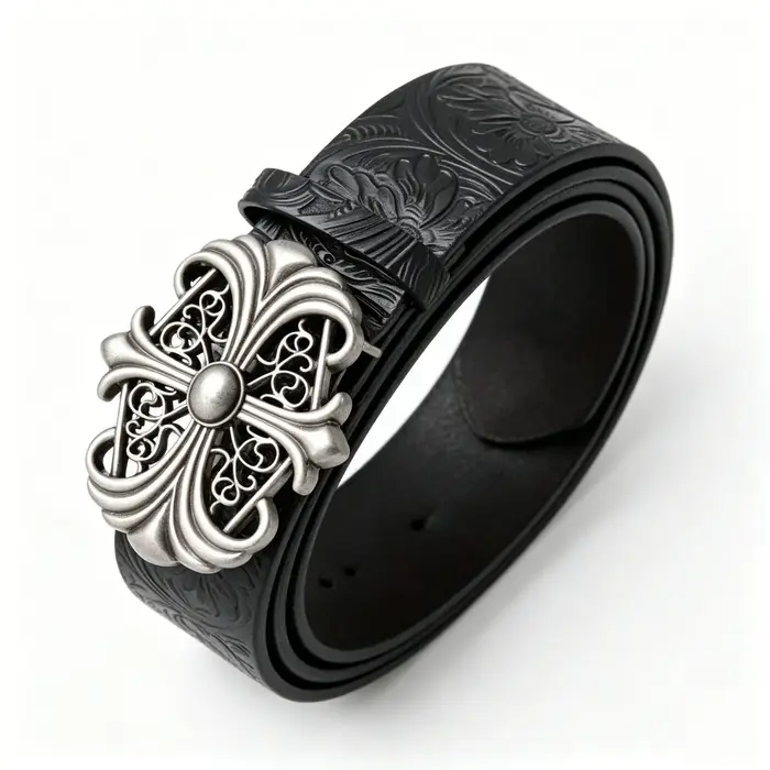 Ceinture rétro pour hommes, style bohème chic, ceinture en cuir PU noir, ceinture à boucle creuse vi