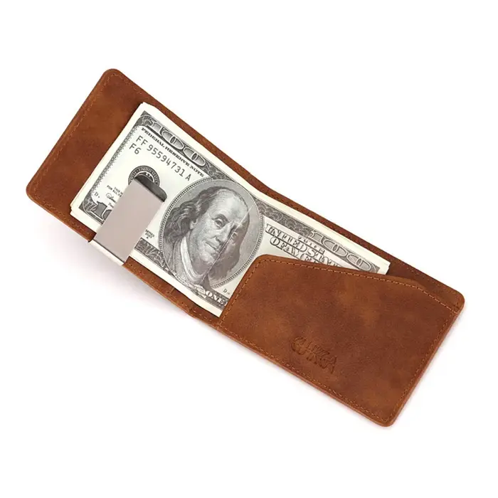 Porte-monnaie en cuir PU avec pince en métal pour homme et femme