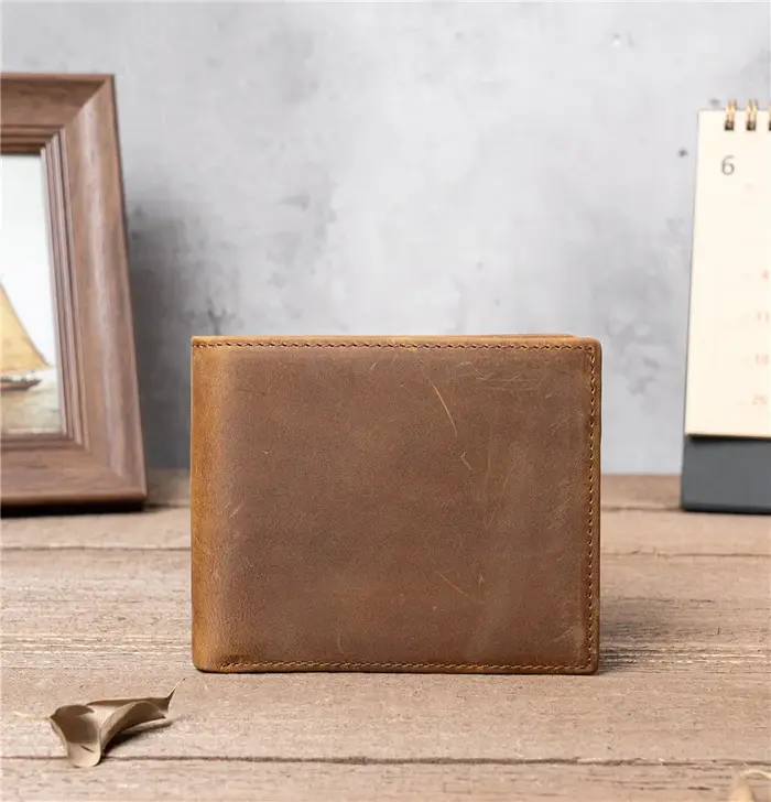 Portefeuille en cuir Crazy Horse pour hommes, porte-monnaie pour hommes, Version courte, porte-monna
