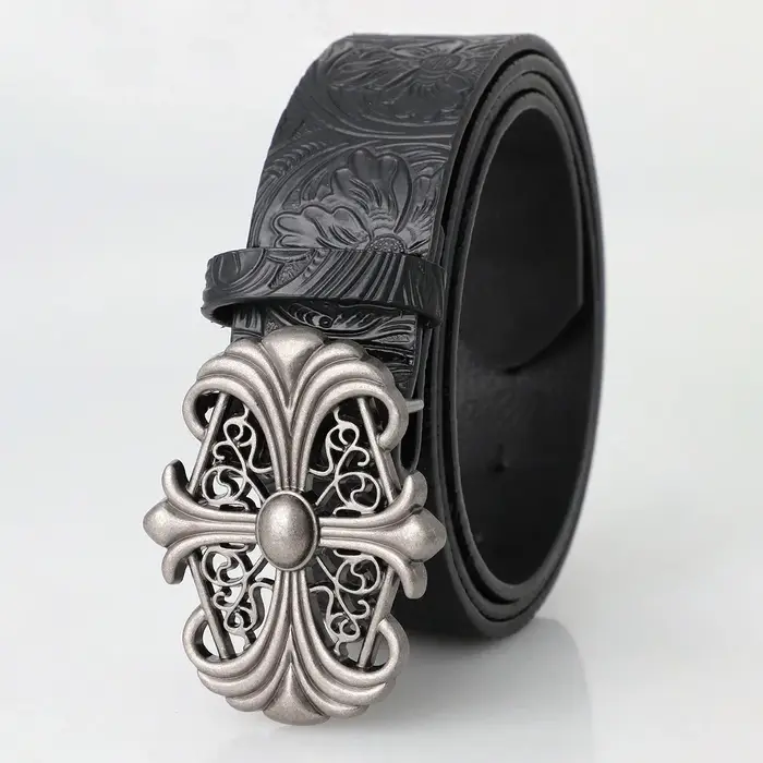 Ceinture rétro pour hommes, Style bohème, Chic, en cuir PU noir, mode Vintage, boucle creuse, Style 