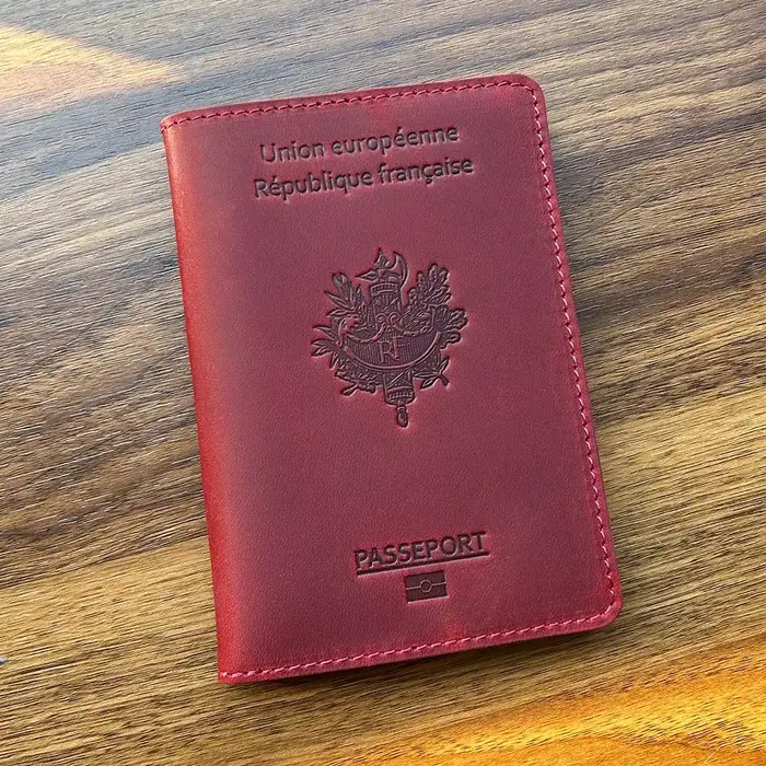 Protege Passeport Francais en Cuir Véritable - pochette