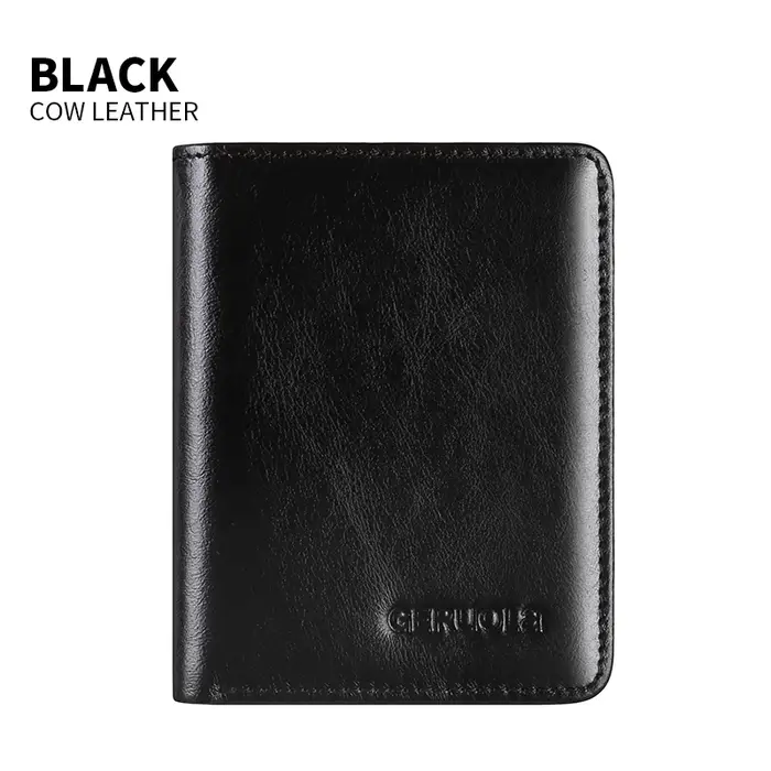 Portefeuille en cuir véritable pour homme avec barrière RFID, court, ultra-fin, en cuir de vachette 