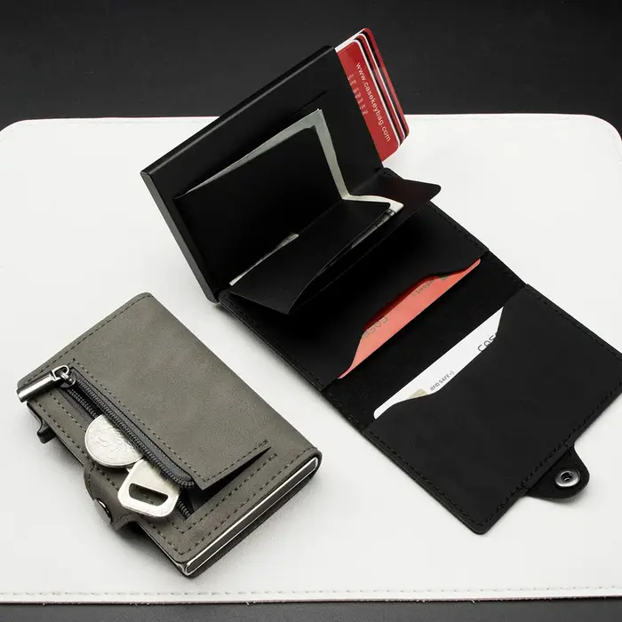 CASEKEY portefeuille rose mince minimaliste en cuir Pop UP