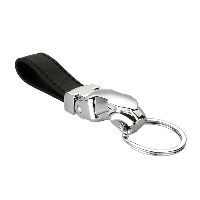 Style de voiture luxe tête de léopard en cuir véritable porte-clés