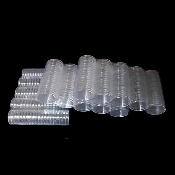 Porte-monnaie en plastique Transparent, 100 pièces, paquet d'entrepôt 16-46mm, présentoir de Capsule