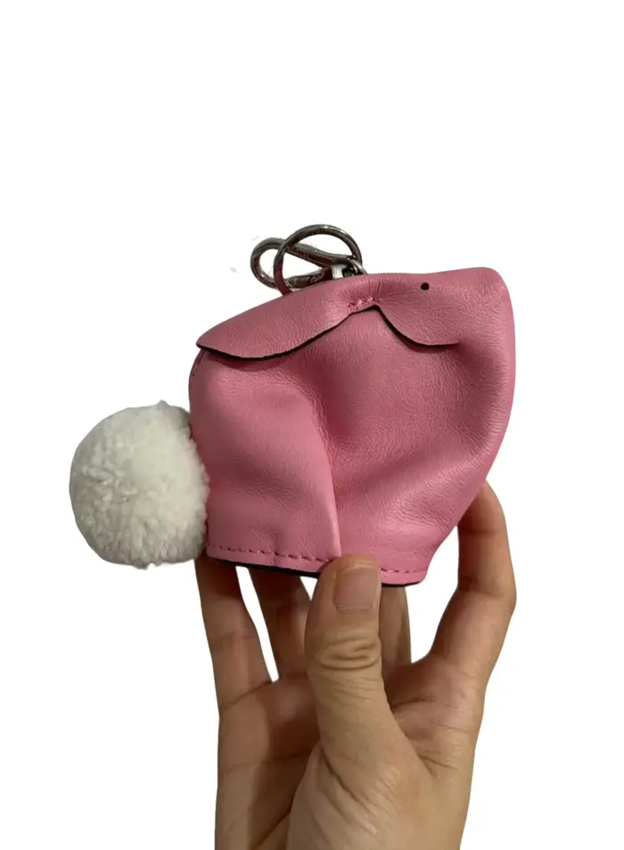 Porte-monnaie Lapin en Cuir Véritable Fait Main avec Breloque