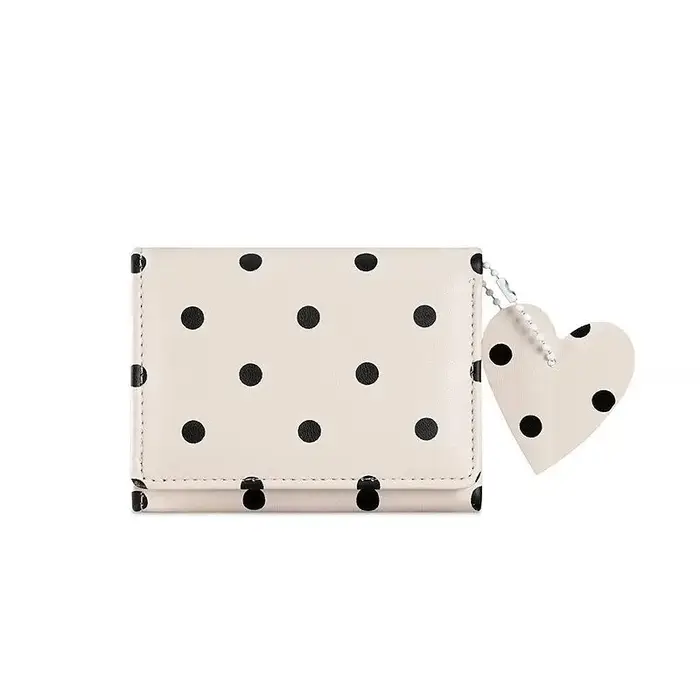 Petit portefeuille en cuir PU à pois avec joli pendentif en forme de cœur et design compact, parfait