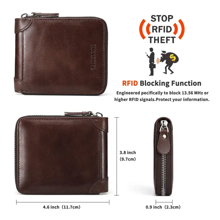 Portefeuille Homme Cuir Italien Vintage Fermeture Éclair Intégrale CHANPINCL – Poche à Pression