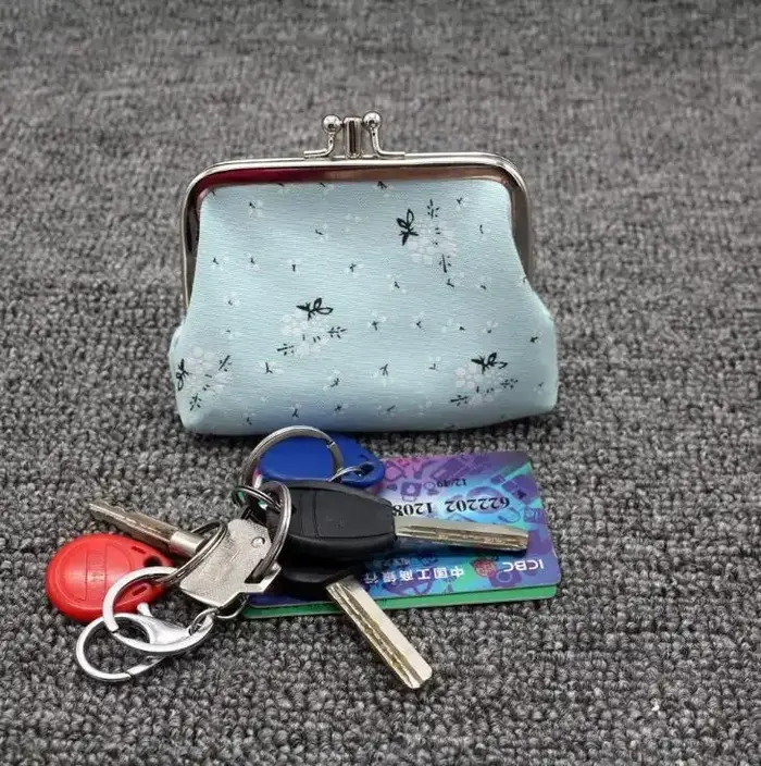 Femmes porte-monnaie mignon fleur imprimé dames Mini sac sac à monnaie deux boutons en métal poche p