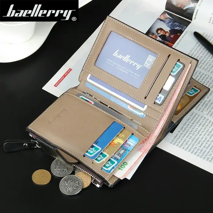 Baellerry court luxe hommes portefeuilles fermeture éclair monnaie poche porte-carte homme portefeuille pochette