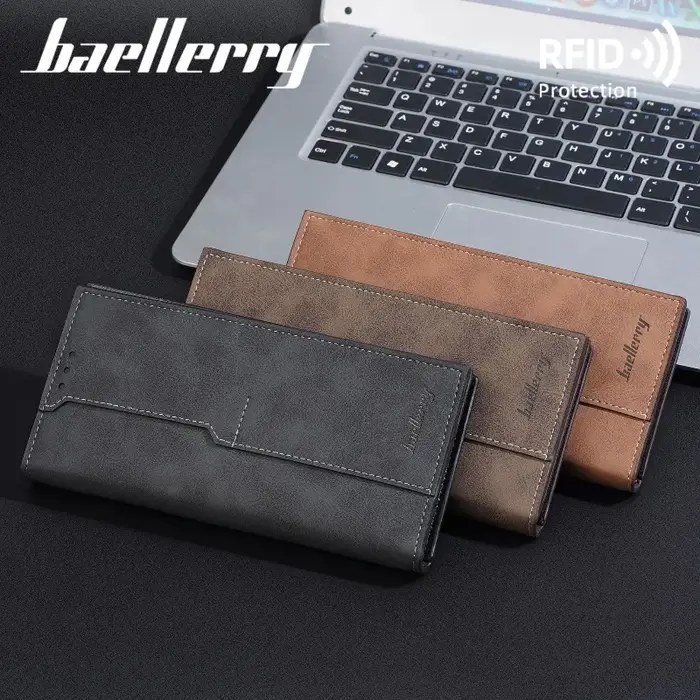 Portefeuille long de luxe Baellerry pour homme en cuir PU