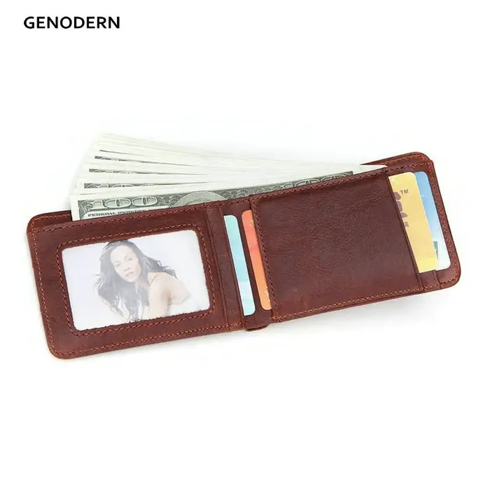 GENODERN Petit portefeuille décontracté pour hommes, portefeuilles fins en cuir de vache, mini portefeuille court avec porte-cartes, pochettes à monnaie