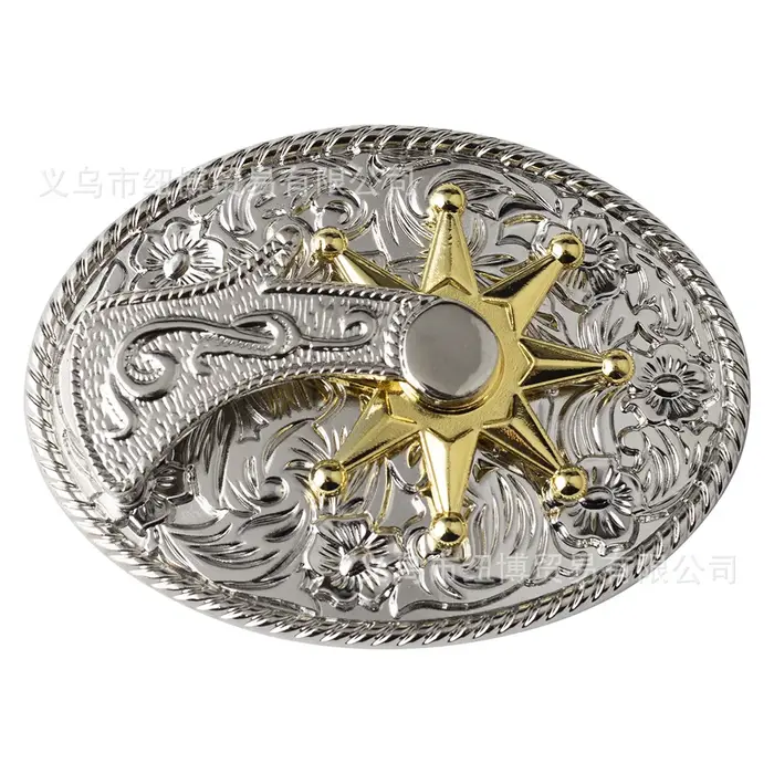 Ceinture à Éperon Ovale, Structure Dorée, Engrenage Rotatif, Style Occidental, Accessoires en Alliag