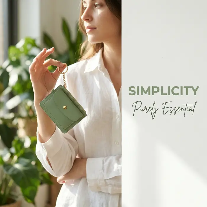 Portefeuille fin en cuir PU vert pour femme