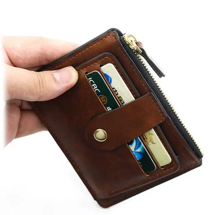 Portefeuille en cuir mince avec poche à monnaie pour hommes et femmes