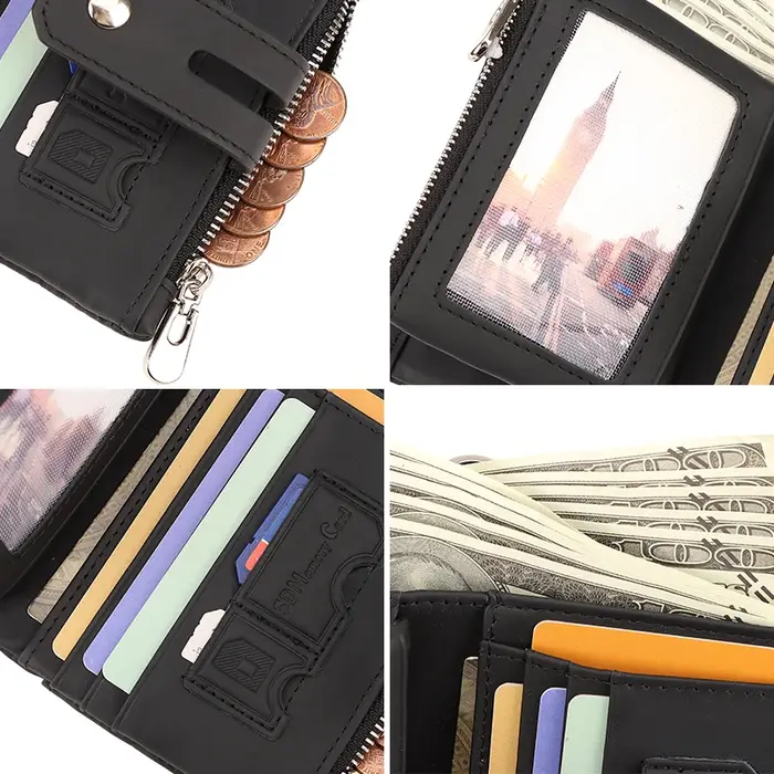 KAVIS portefeuille en cuir véritable pour hommes RFID porte-carte de crédit sac à main court Double fermeture éclair poche à monnaie mâle à deux volets Billeteras