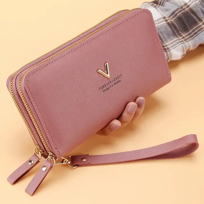 Portefeuille Long en cuir Pu pour femmes, porte-monnaie à pompon, porte-cartes, Double fermeture écl