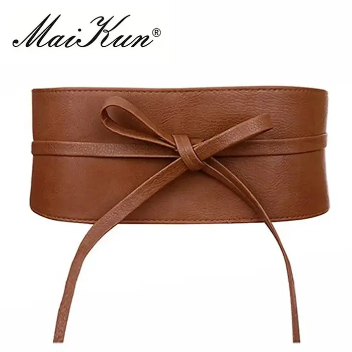 Boho Ceinture pour Femmes Bowknot Faux En Cuir Wrap Around Style Obi Cinch