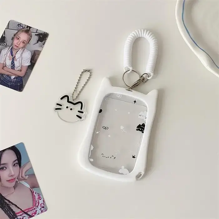 Porte-cartes photo chat mignon avec cordon élastique
