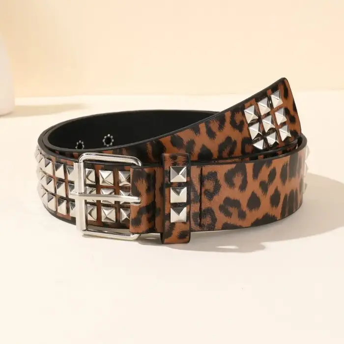 Ceinture tendance à imprimé léopard avec rivets