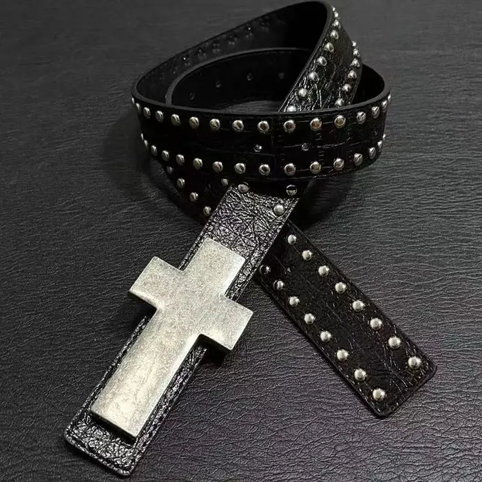 Ceinture unisexe style Harajuku punk cloutée avec croix, pour homme et femme, idéale pour le hip-hop