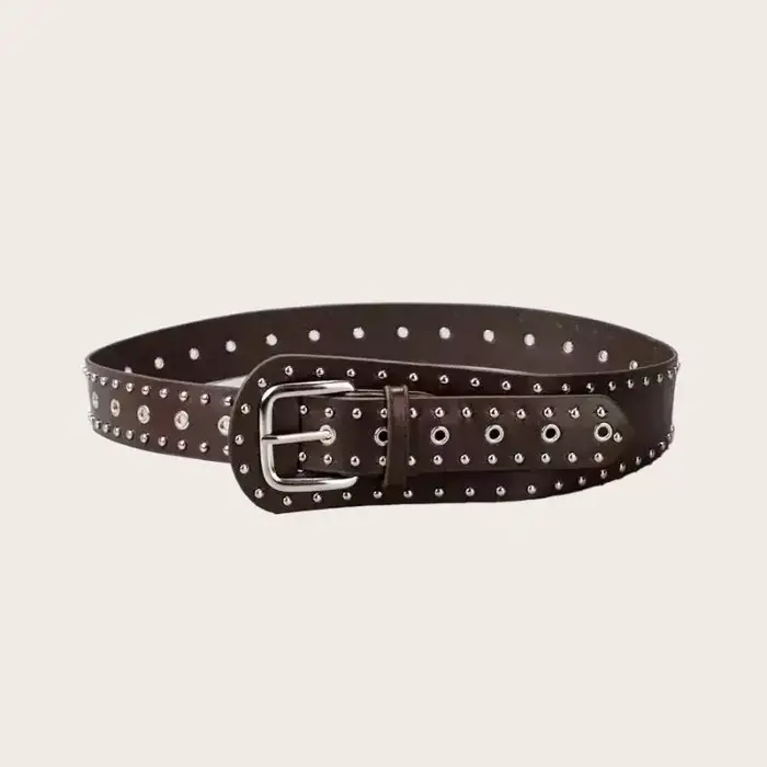 Ceinture noire et marron cloutée de rivets pour femme, style rétro Y2K, idéale pour les tenues