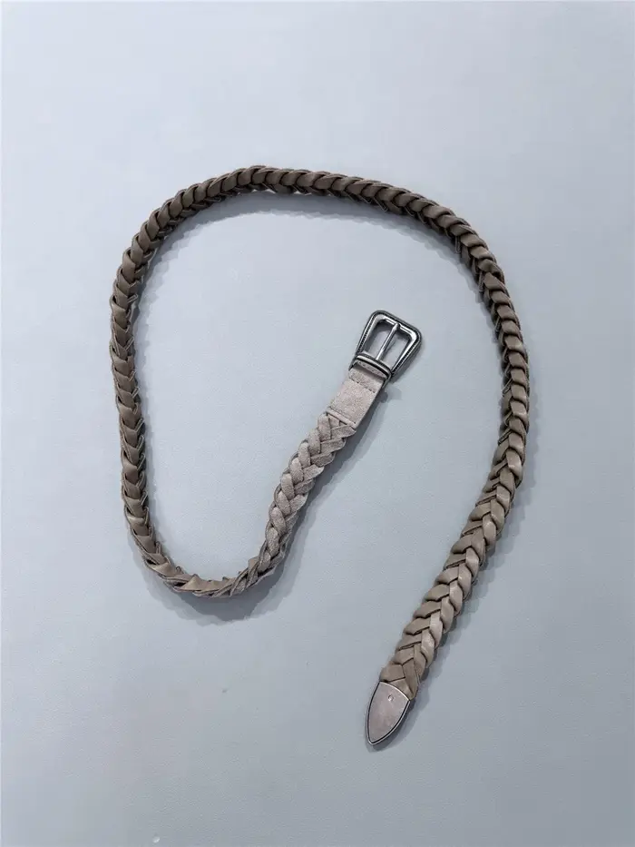 Ceinture en cuir tressé pour femme, ceinture élégante et décontractée ornée de perles