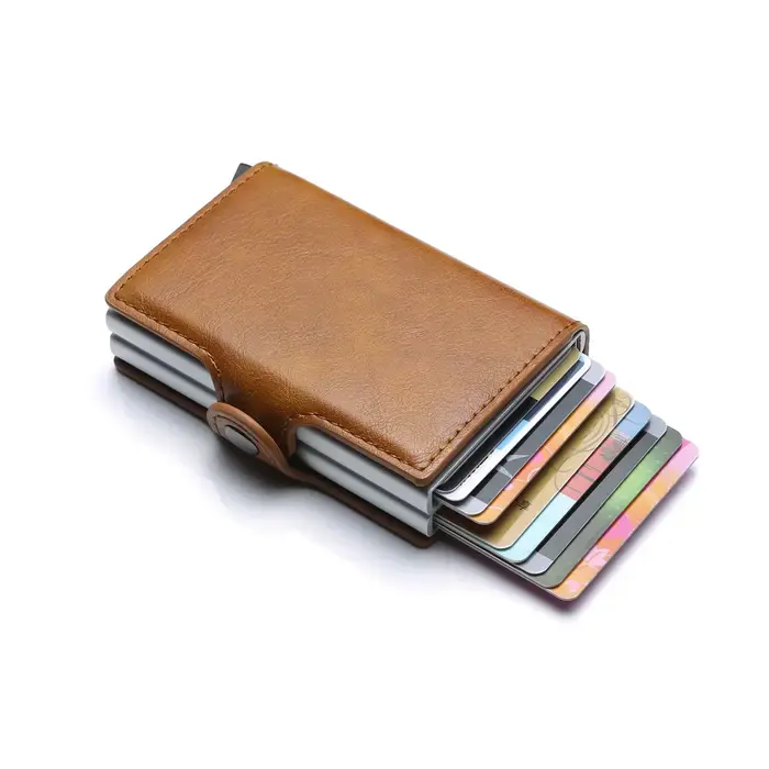 Portefeuille double couche en fibre de carbone pour hommes - Gravure de nom gratuite - Mini porte-carte bloquant RFID (12-14 emplacements) - Petit porte-monnaie