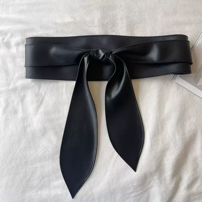 Ceinture à nœud papillon noir 10x230cm, Corset à nœud noué, larges ceintures en PU, robe élégante, m