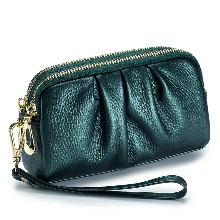 Nouveau 2025 polyvalent dame portefeuille contraste couleur porte-clés chaîne Style véritable couche supérieure en cuir de vache fermeture éclair pièces de monnaie poche sac à main
