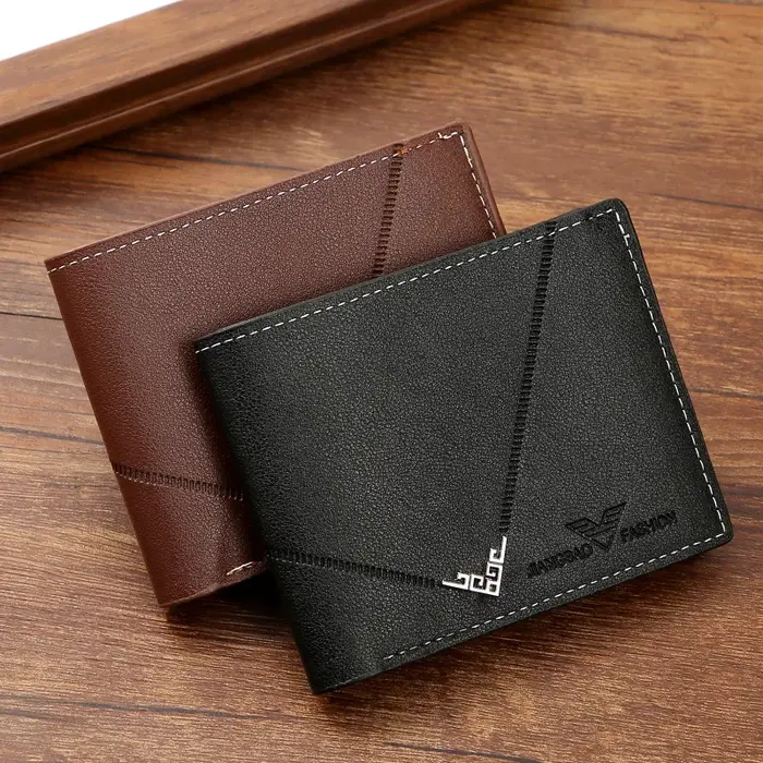Lychee-Porte-cartes en cuir Bergame pour hommes, porte-monnaie court, porte-monnaie en espèces, porte-monnaie de style professionnel, multi-patchwork