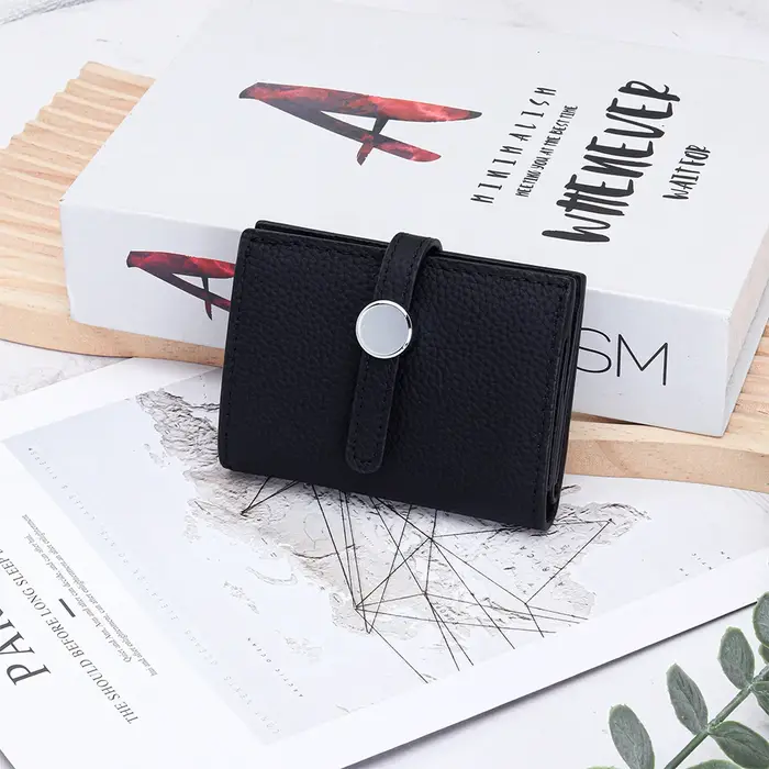 Petit portefeuille en cuir pour femmes, pliable, Compact, porte-carte de crédit, fermeture à cordon,