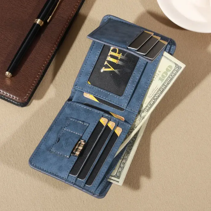 Portefeuille vintage en cuir mat pour hommes – Café à trois volets avec fentes multi-cartes