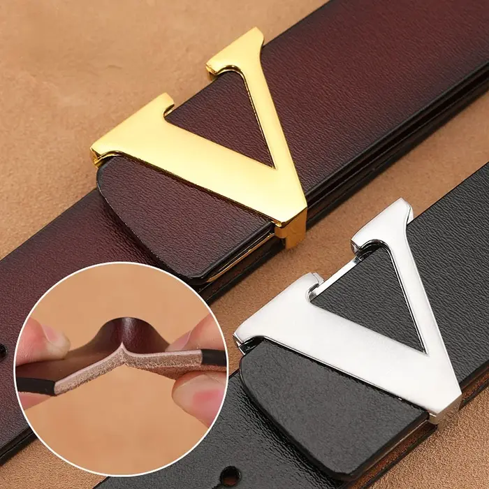 Ceinture rétro à boucle lisse pour hommes, surdimensionnée, en cuir de vache pur avec lettres, de styliste, de haute qualité, nouvelle collection