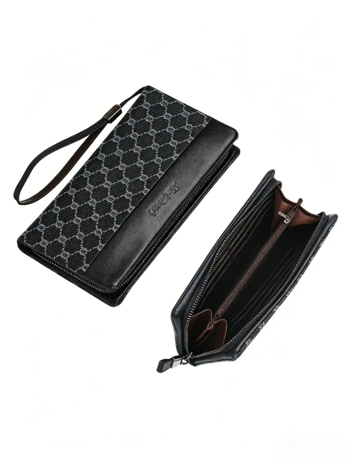 Portefeuille long pour homme, grande capacité avec plusieurs emplacements pour cartes, 4 compartimen